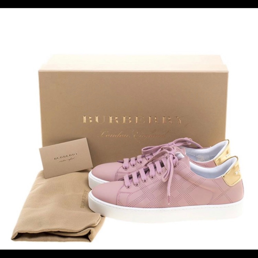 Burberry Blush Pink Perforated Leather Sneakers
